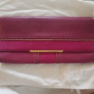 Vince Camuto Magenta Textured Clutch With Gold Hardwear